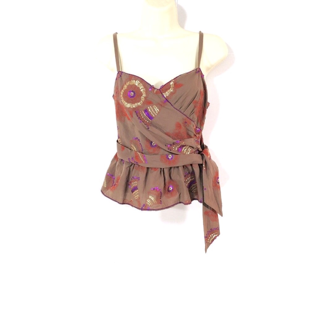 Women's Chelsea & Violet Cami Top Sz L Boho Embroidered Sequin Peplum Top - Picture 6 of 12